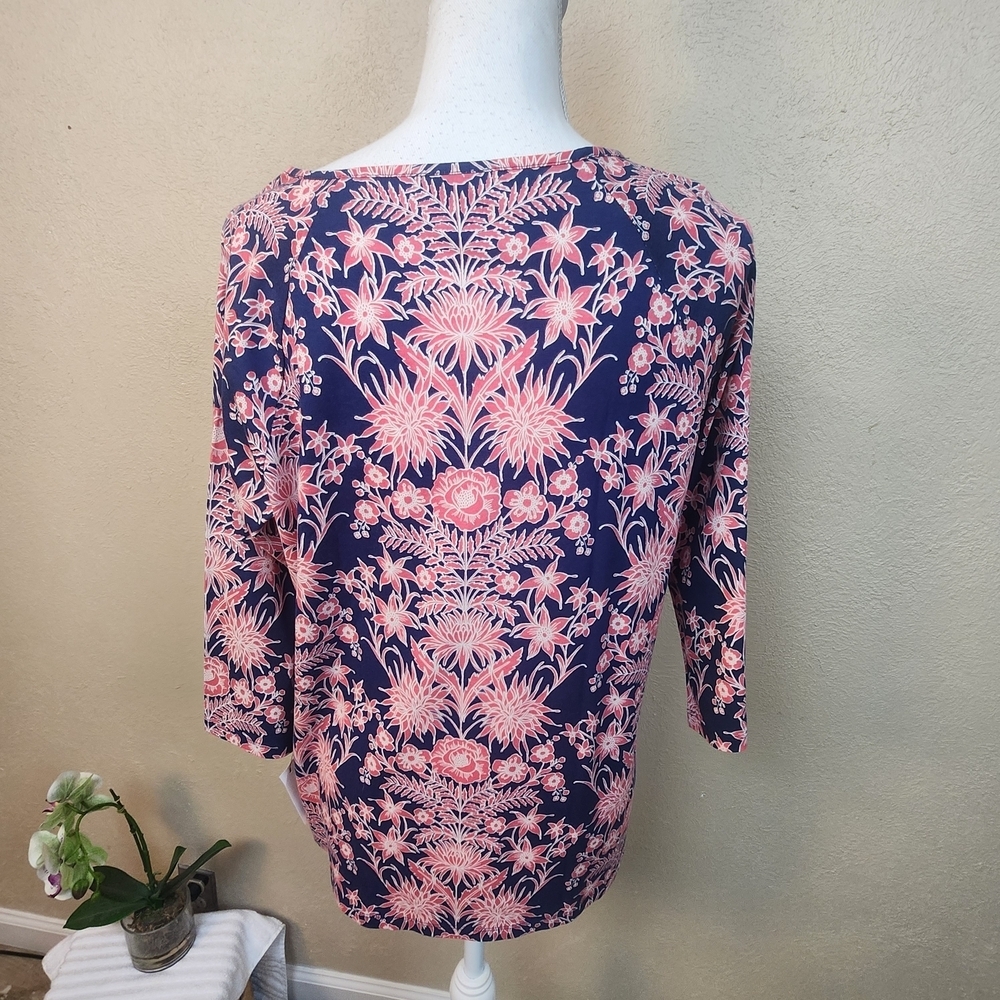 Talbots Pink Floral on Navy Blouse LP NWT (5960) - Picture 3 of 6